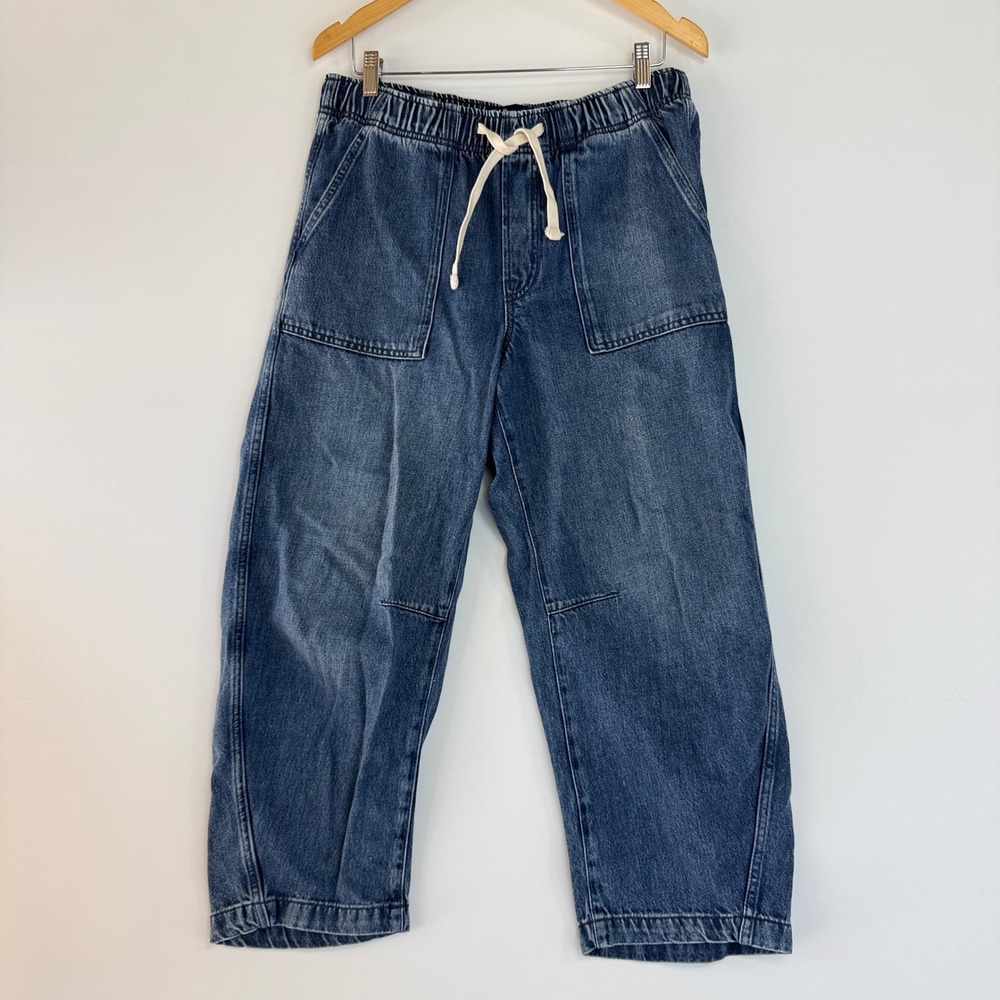 GAP Pull On Barrel Jeans Women M 2025 Short Blue Denim Elastic Waist